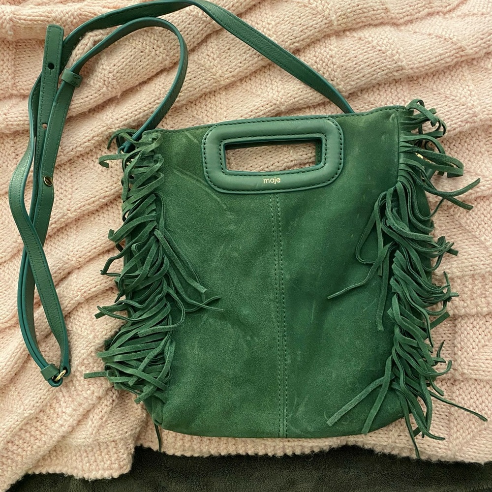 Maje Fringe Satchel Bag in Turquoise